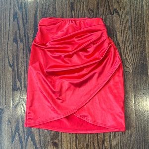 Red satin mini skirt